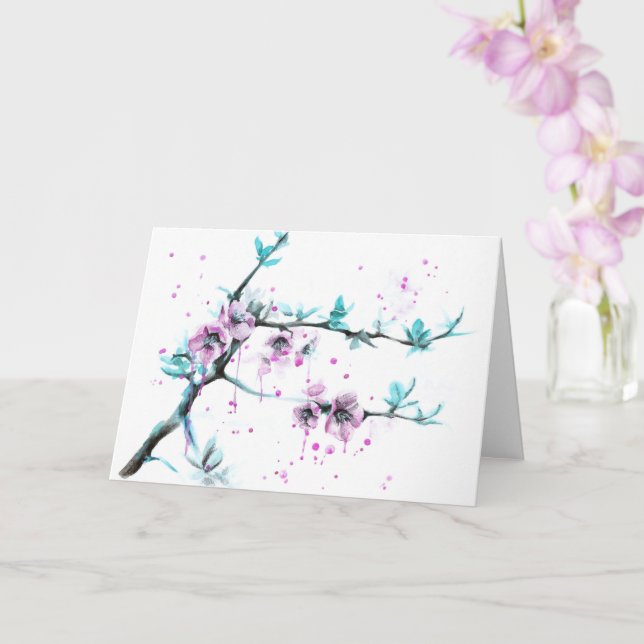 Elegant Spring blossom Pink floral Watercolor art Card (Orchid)