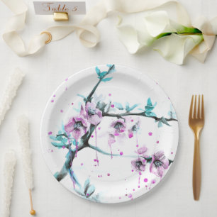 Elegant Spring blossom Pink floral Watercolor Paper Plate