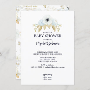Elegant Spring Blue & White Floral Baby Shower Invitation