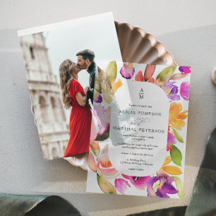 Elegant Spring Bold Floral Watercolor Wedding  Vellum Invitations