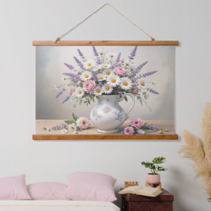 Elegant Spring Bouquet in Vase Soft Floral  Hanging Tapestry