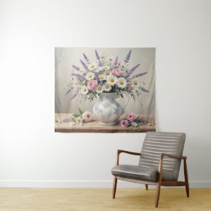 Elegant Spring Bouquet in Vase Soft Floral  Tapestry
