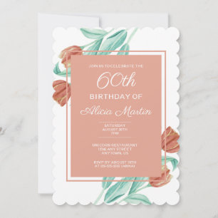 Elegant Spring Brown Tulip 60th Birthday Invitation