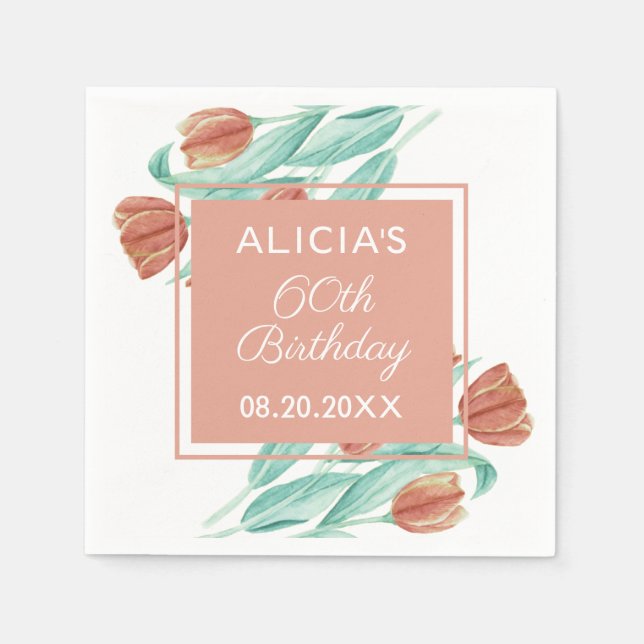 Elegant Spring Brown Tulip 60th Birthday Napkin (Front)