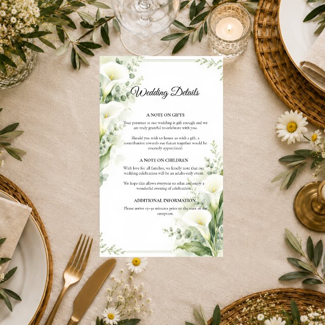 Elegant Spring Calla Lily Romance Wedding  Enclosure Card (Creator Uploaded)