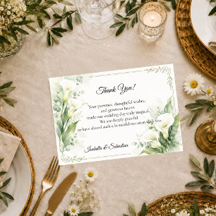 Elegant Spring Calla Lily Romance Wedding Thank You Card