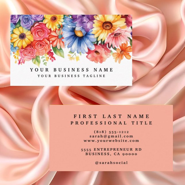 Elegant Spring Colourful Flowers Business Cards (Creator Uploaded)