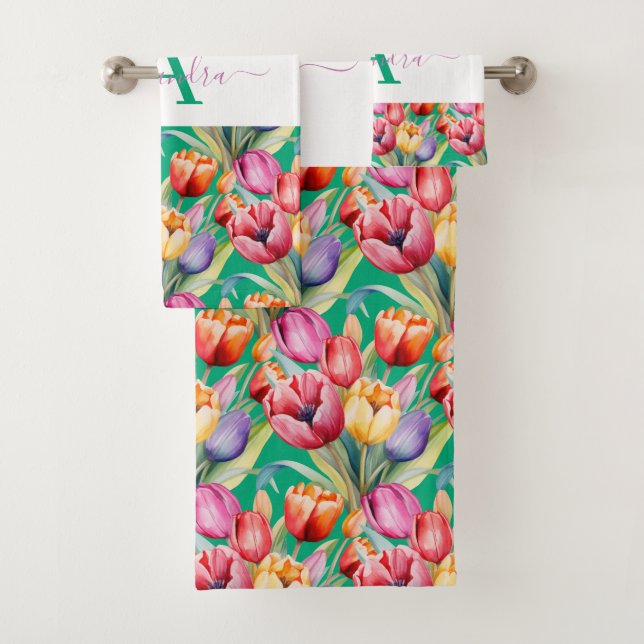 Elegant Spring Colours Tulips Towel Set (Insitu)