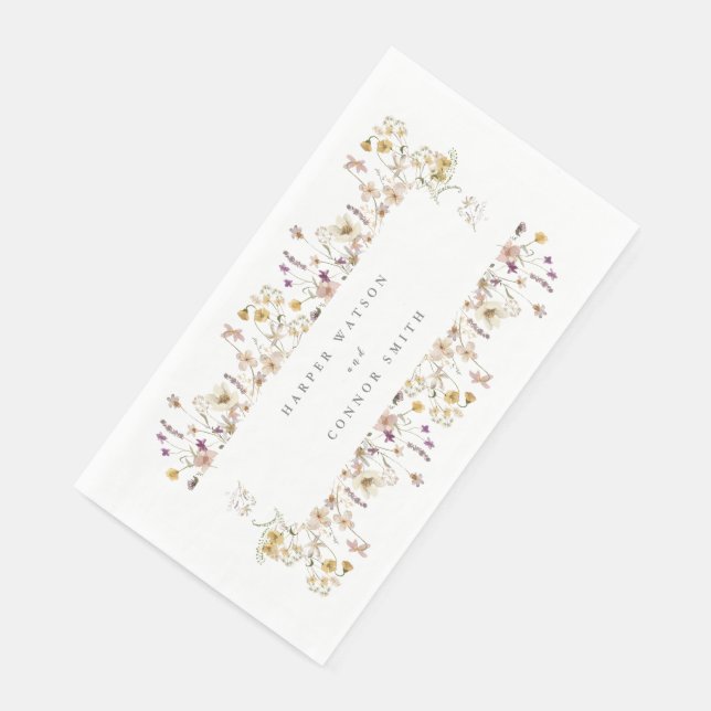 Elegant Spring Custom Text Wildflower Wedding Napkin (Corner)