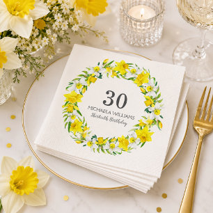 Elegant Spring Daffodil Floral 30th Birthday Party Napkin