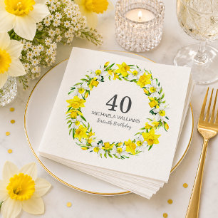 Elegant Spring Daffodil Floral 40th Birthday Party Napkin