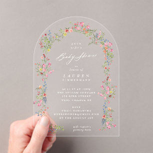 Elegant Spring Dainty Floral Arch Baby Shower Acrylic Invitations