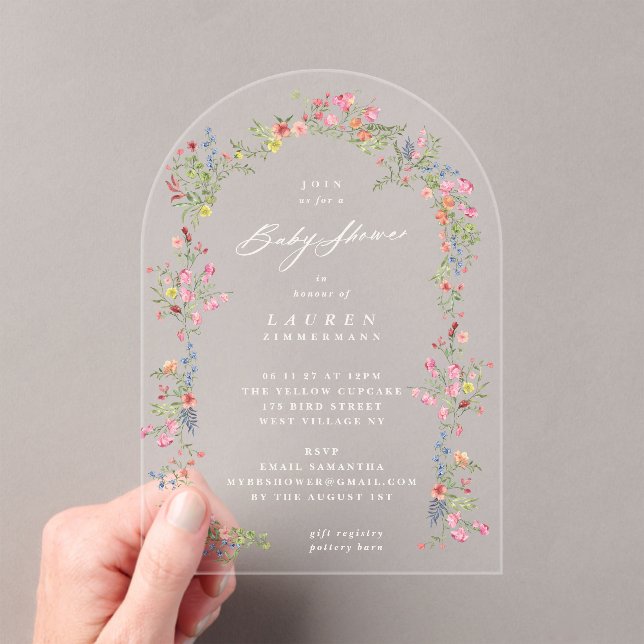 Elegant Spring Dainty Floral Arch Baby Shower Acrylic Invitations (Insitu (Handheld))