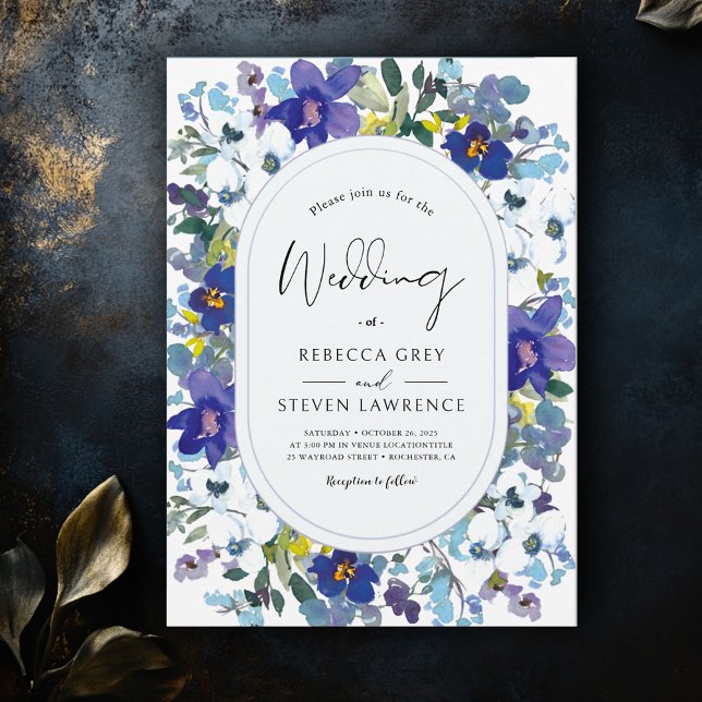 Elegant spring dusty blue purple floral wedding invitation (Creator Uploaded)