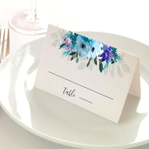 Elegant spring dusty blue purple floral wedding place card