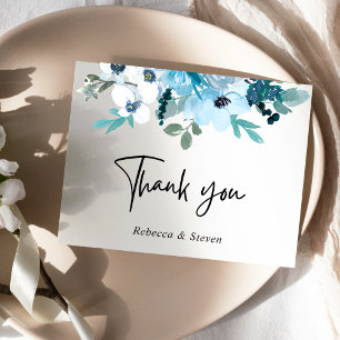 Elegant spring dusty blue white floral wedding thank you card
