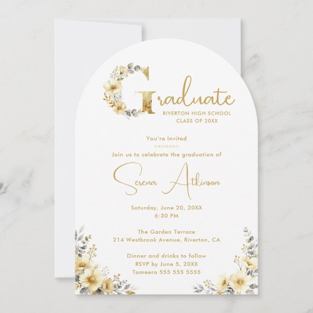 Elegant Spring Floral Beige Tones Graduation Party Invitation (Front)