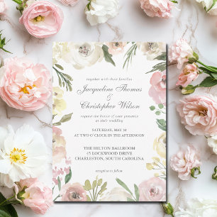 Elegant Spring Floral Blush Peony Pink Wedding Invitation
