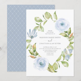 Elegant Spring Floral Diamond Dusty Blue Wedding Invitation