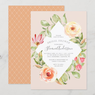 Elegant Spring Floral Diamond Peach Bridal Shower Invitation