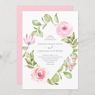 Elegant Spring Floral Diamond Pink Wedding Invitation