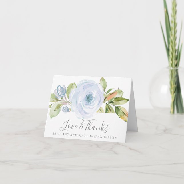 Elegant Spring Floral Dusty Blue Wedding Thank You Card (Front)