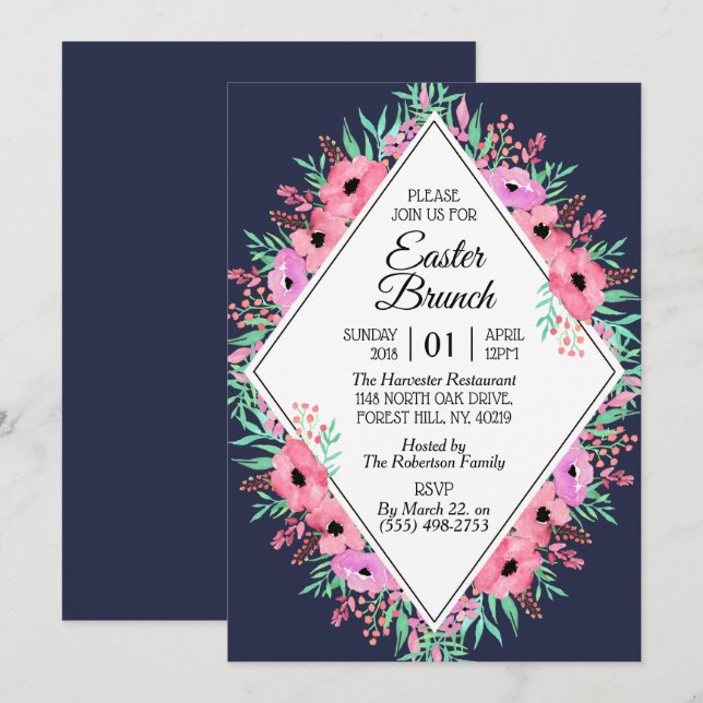 Elegant Spring Floral Easter Brunch | Any Colour Invitation (Front/Back)