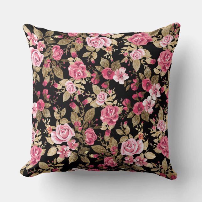 Elegant spring floral gold pattern cushion (Front)