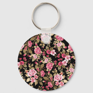 Elegant spring floral gold pattern key ring