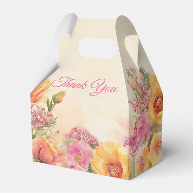 Elegant Spring Floral In Pink And Peach Favour Box (Front Side)