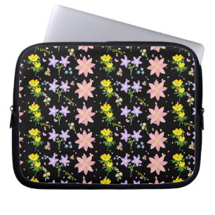 Elegant Spring Floral Pattern on Black - Laptop Sl Sleeve
