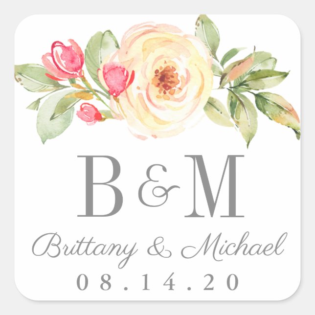 Elegant Spring Floral Peach Wedding Stickers (Front)