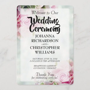 Elegant Spring Floral Pink Roses & Peonies Wedding Programme