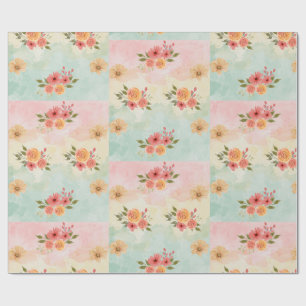 Elegant Spring Floral Watercolor Grid Gift Wrap