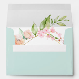 Elegant Spring Floral Watercolor Mint Green Envelo Envelope