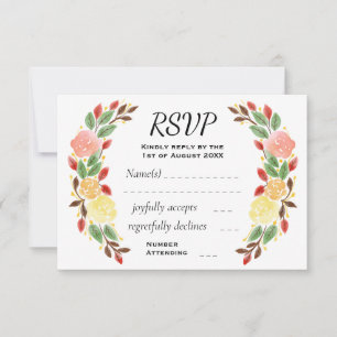 Elegant Spring Floral Watercolor Wreath Border RSVP Card