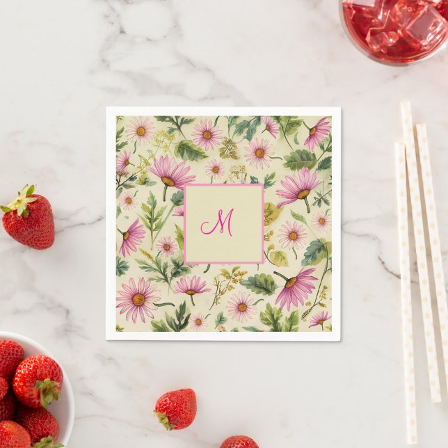 Elegant Spring Floral With Monogram  Napkin (Insitu)