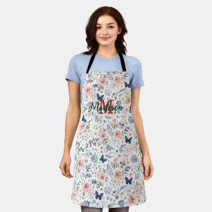 Elegant Spring Flower Wildflower Bouquet Butterfly Apron