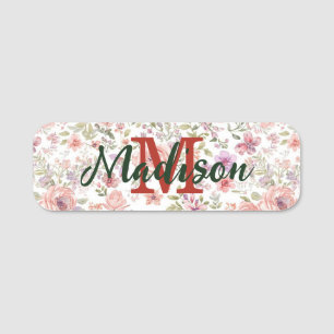 Elegant Spring Flower Wildflower Bouquet Butterfly Name Tag