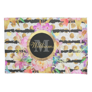 Elegant spring flowers and stripes design pillowcase