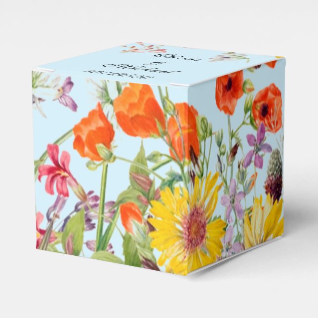 Elegant Spring Flowers Blue Wedding Favour Box (Front Side)