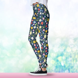 Elegant Spring Flowers Colorful Watercolor Floral Leggings