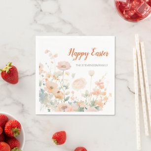 Elegant Spring Flowers Happy Easter Napkin