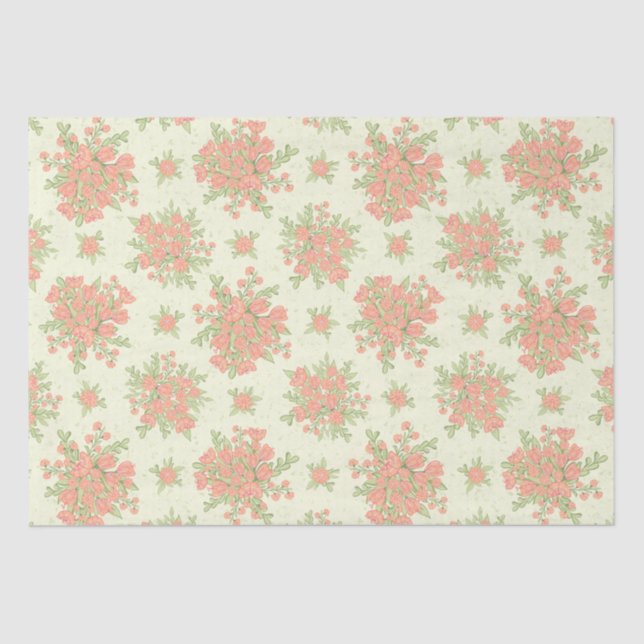 Elegant Spring Flowers Peach Orange 2024 Floral Tissue Paper (Front)