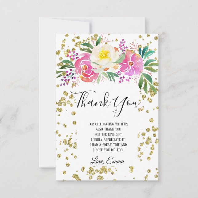 elegant, spring flowers pink floral thank you card (Front)