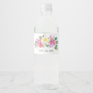 elegant, spring flowers pink floral water bottle label