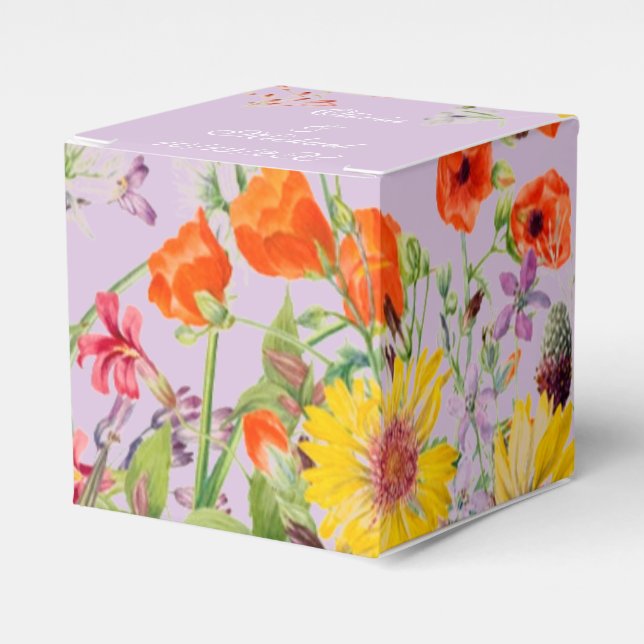 Elegant Spring Flowers Violet Wedding Favour Box (Front Side)