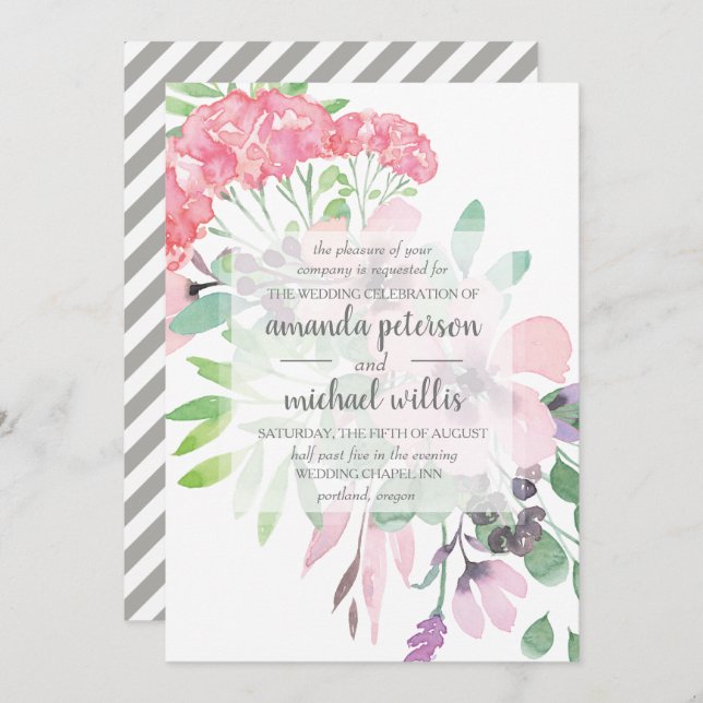 Elegant spring flowers wedding invitation (Front/Back)