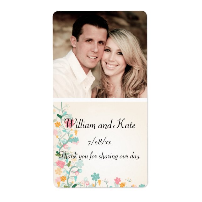 Elegant, Spring Flowers, Wedding Wine, Custom (Front)