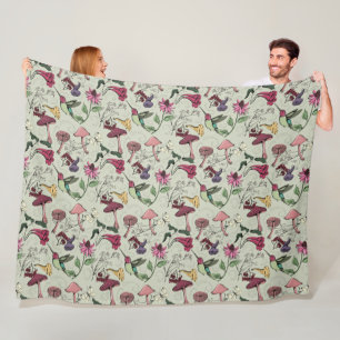 Elegant Spring Garden Hummingbird & Flowers Fleece Blanket
